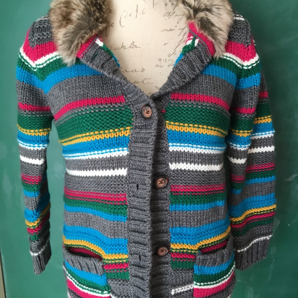 Hanna Andersson 140 Girls Striped Sweater Cardigan